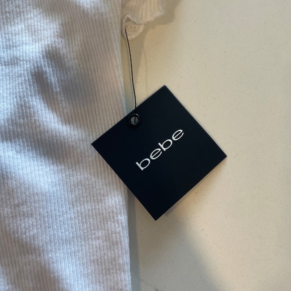 Bebe NWT Y2K White Logo Pink Stone Ribbed Scoop Neck Crop Top, Size S - Picture 8 of 13